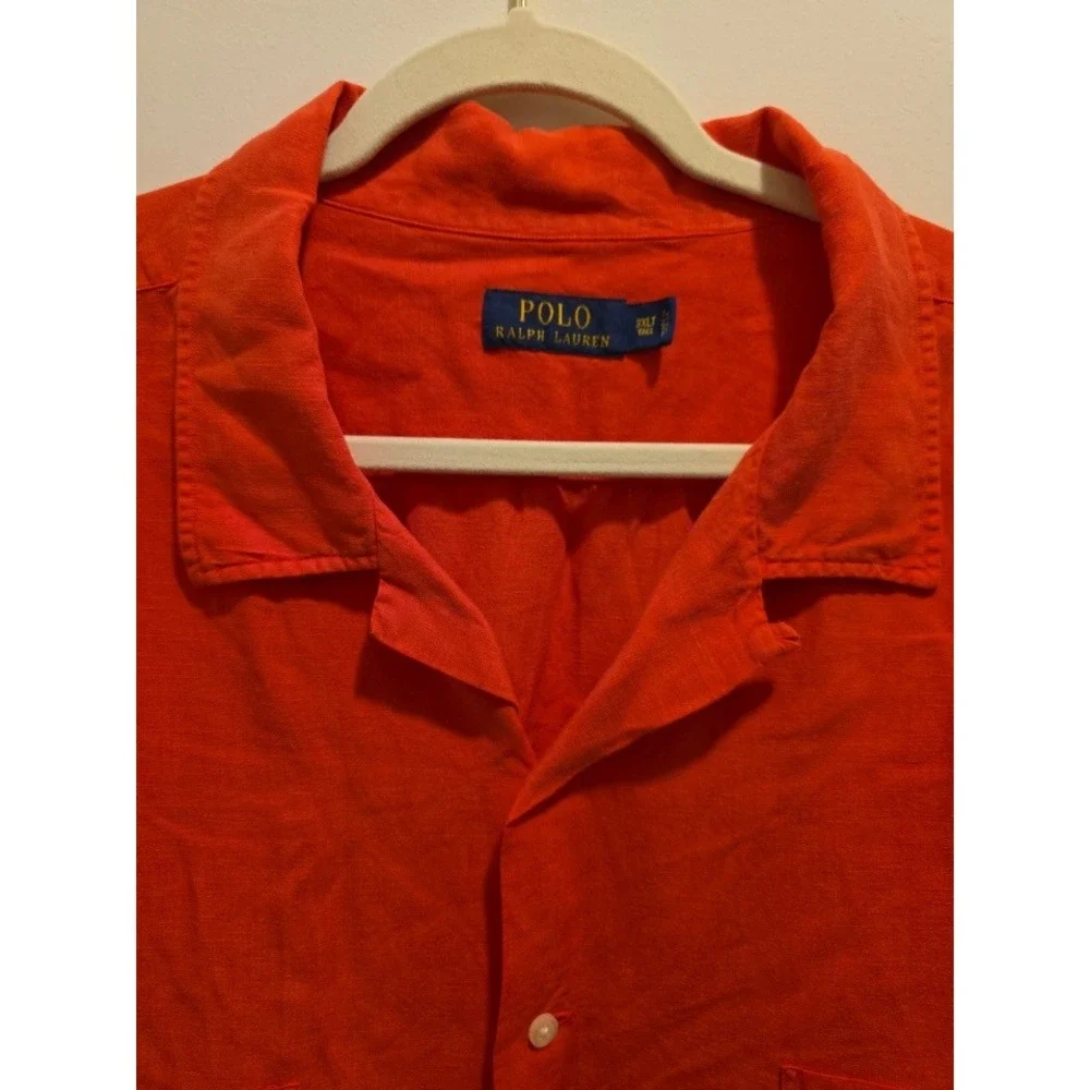 Polo Ralph Lauren Mens 3XLT Linen Silk Short Sleeve Camp Shirt Coral